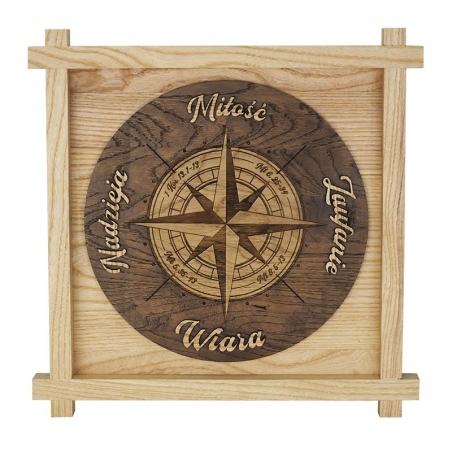 Kompas, obraz w całości wykonany z drewna